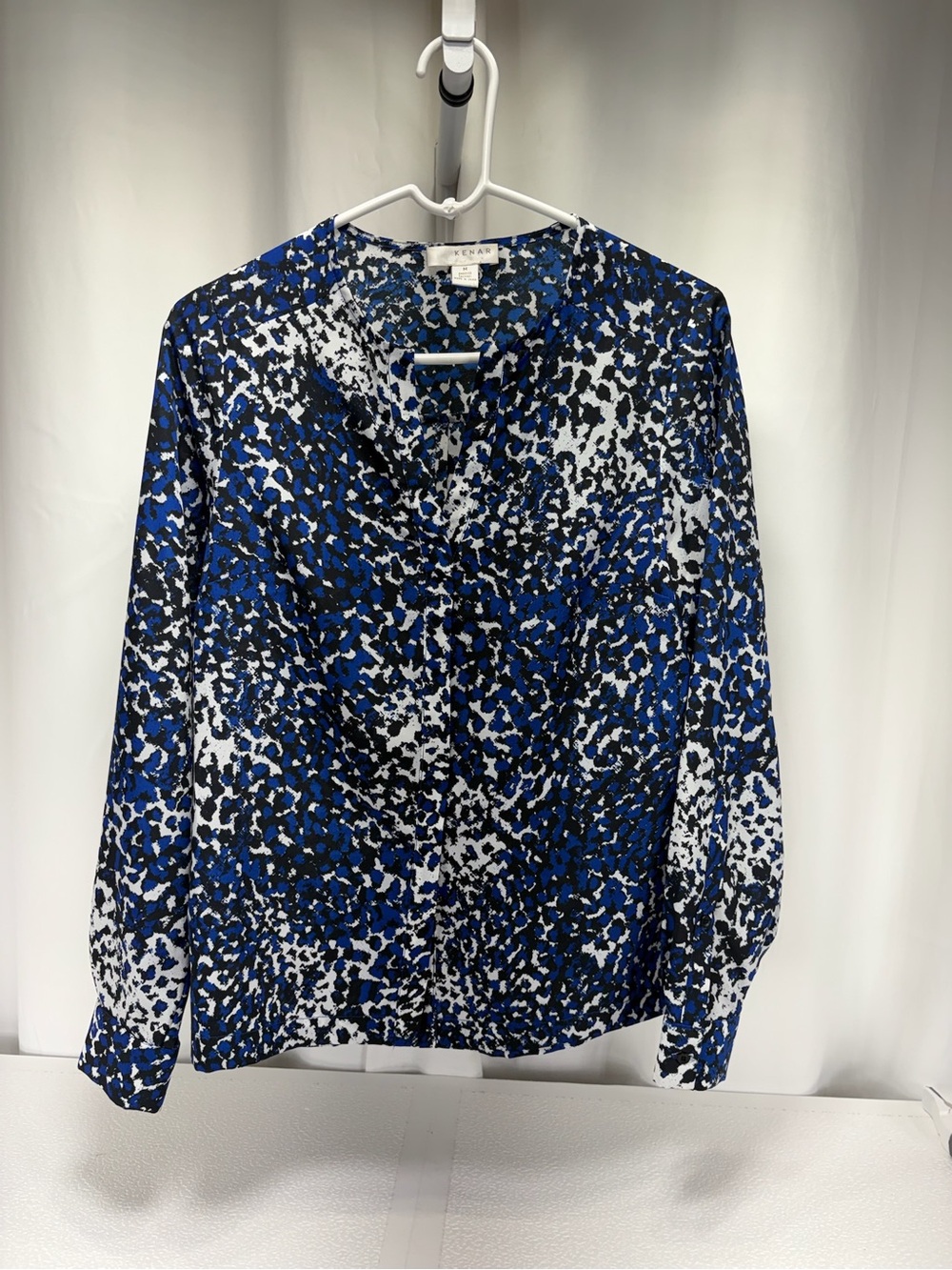 Kenar Blue Black White Abstract Print Long-Sleeve Top 4820